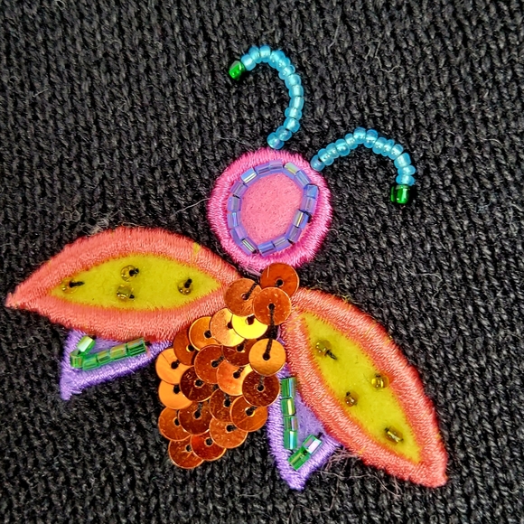 Vintage Quacker Factory Black Beaded Sequin Bumble Bee Cardigan Sweater Large - Picture 7 of 13